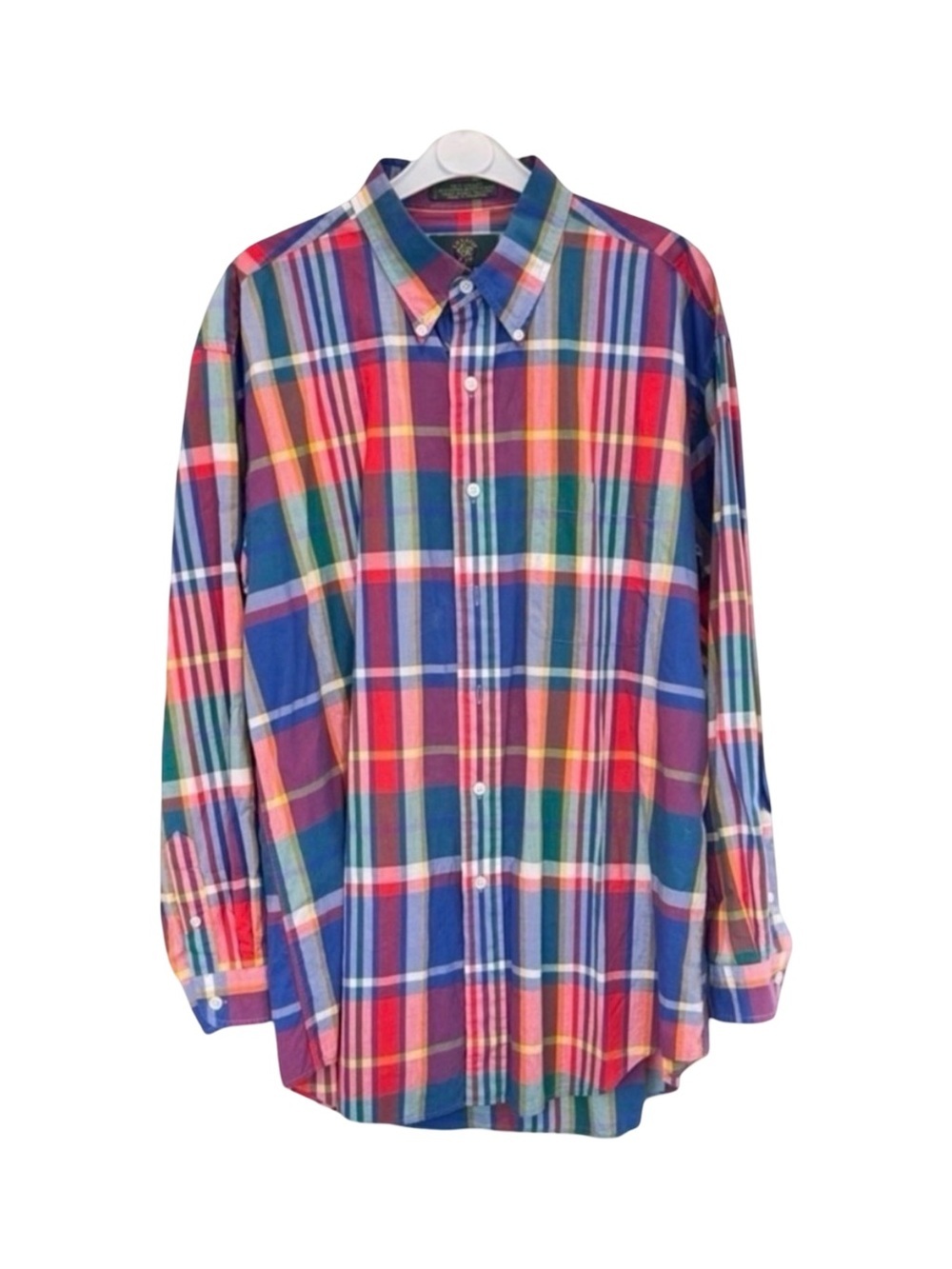 Embassy Row Men’s Button-Down Shirt. Burnt Orange, Red, Blue, Green. Size Large